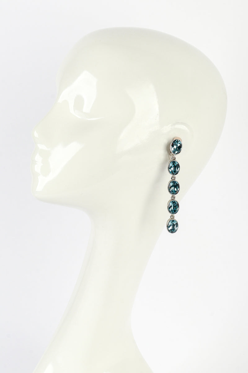 Vintage Oscar de la Renta Aquamarine Crystal Drop Earrings on mannequin @recess la