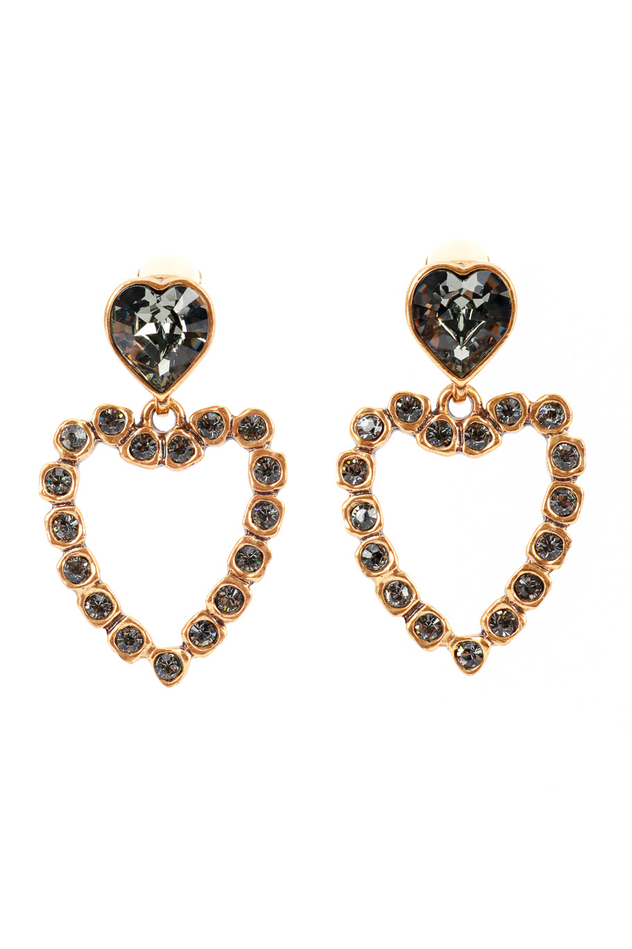 Oscar de la Renta Smoky Crystal Heart Drop Earrings front @recess la