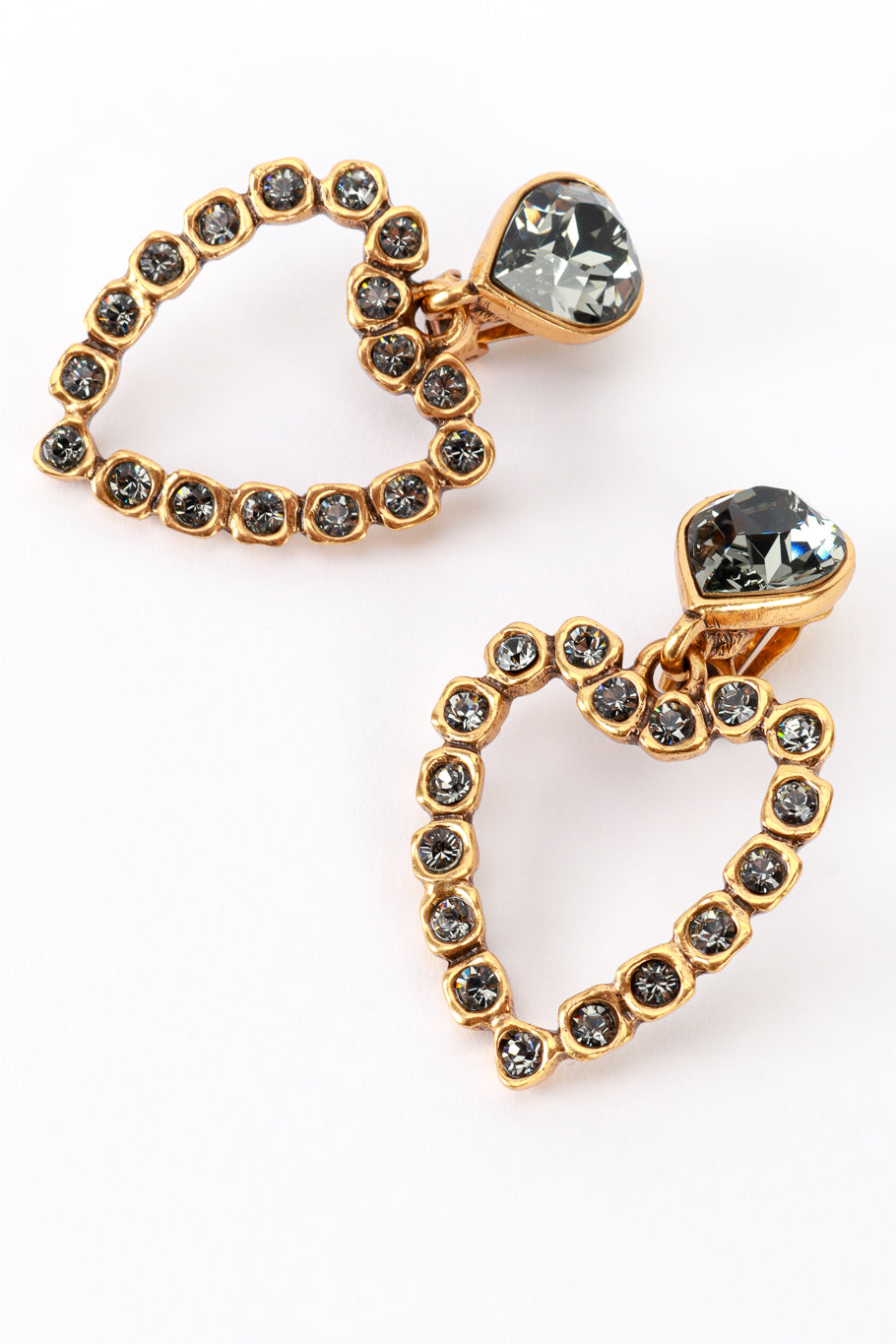 Oscar de la Renta Smoky Crystal Heart Drop Earrings detail @recess la