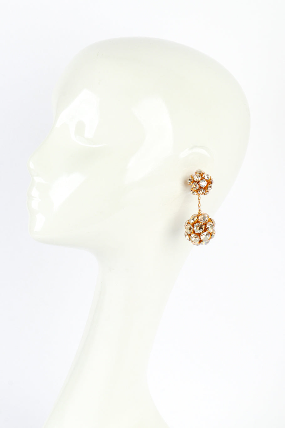 Vintage Oscar de la Renta Champagne Disco Ball Drop Earrings on mannequin @recess la