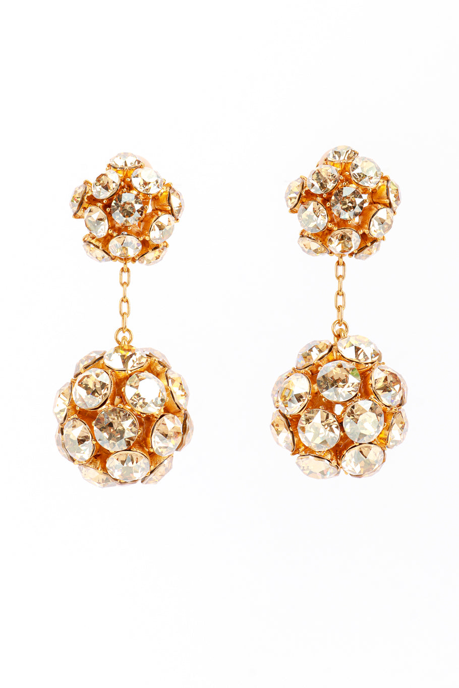 Vintage Oscar de la Renta Champagne Disco Ball Drop Earrings front @recess la