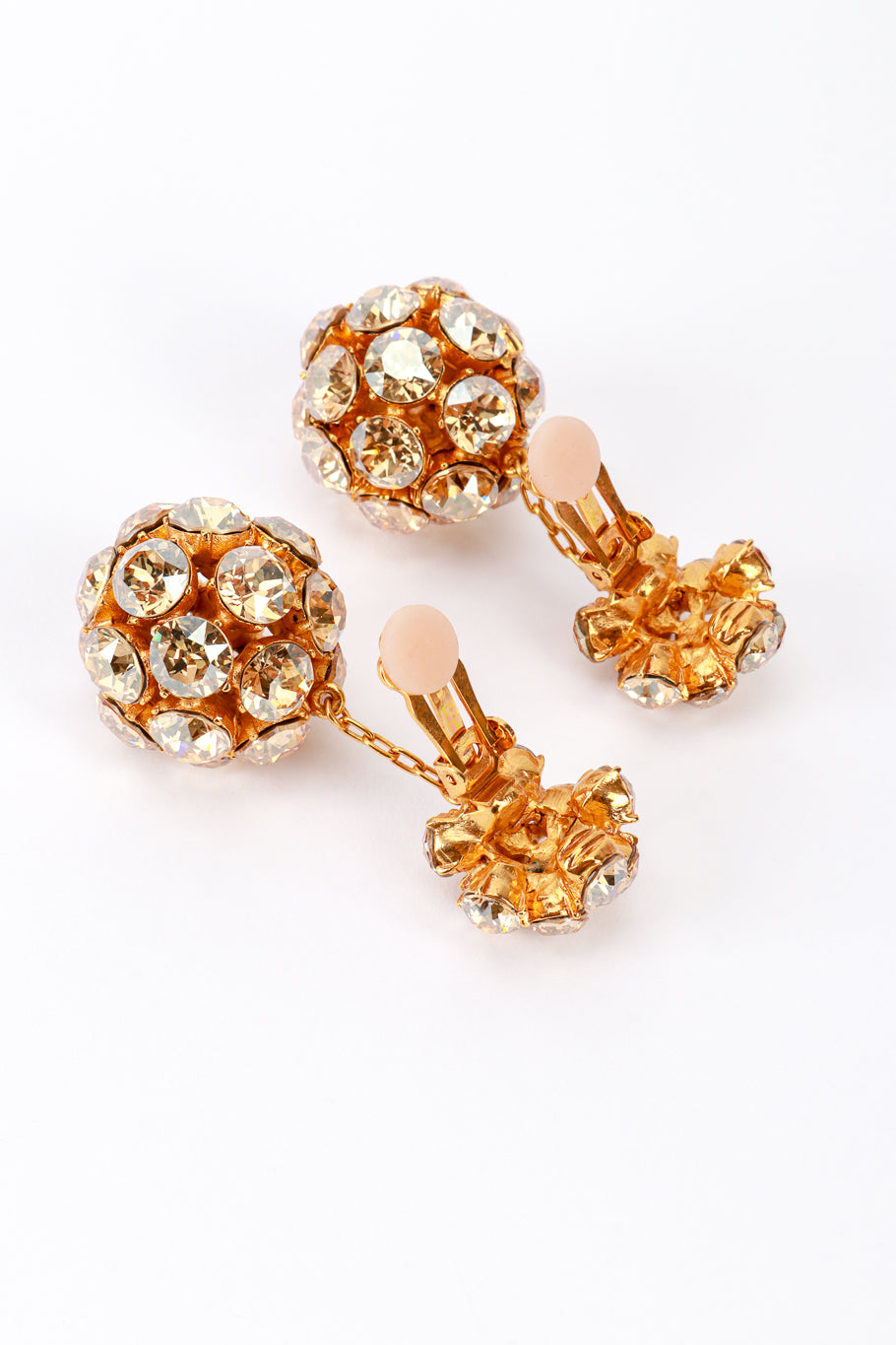 Vintage Oscar de la Renta Champagne Disco Ball Drop Earrings back clips open @recess la