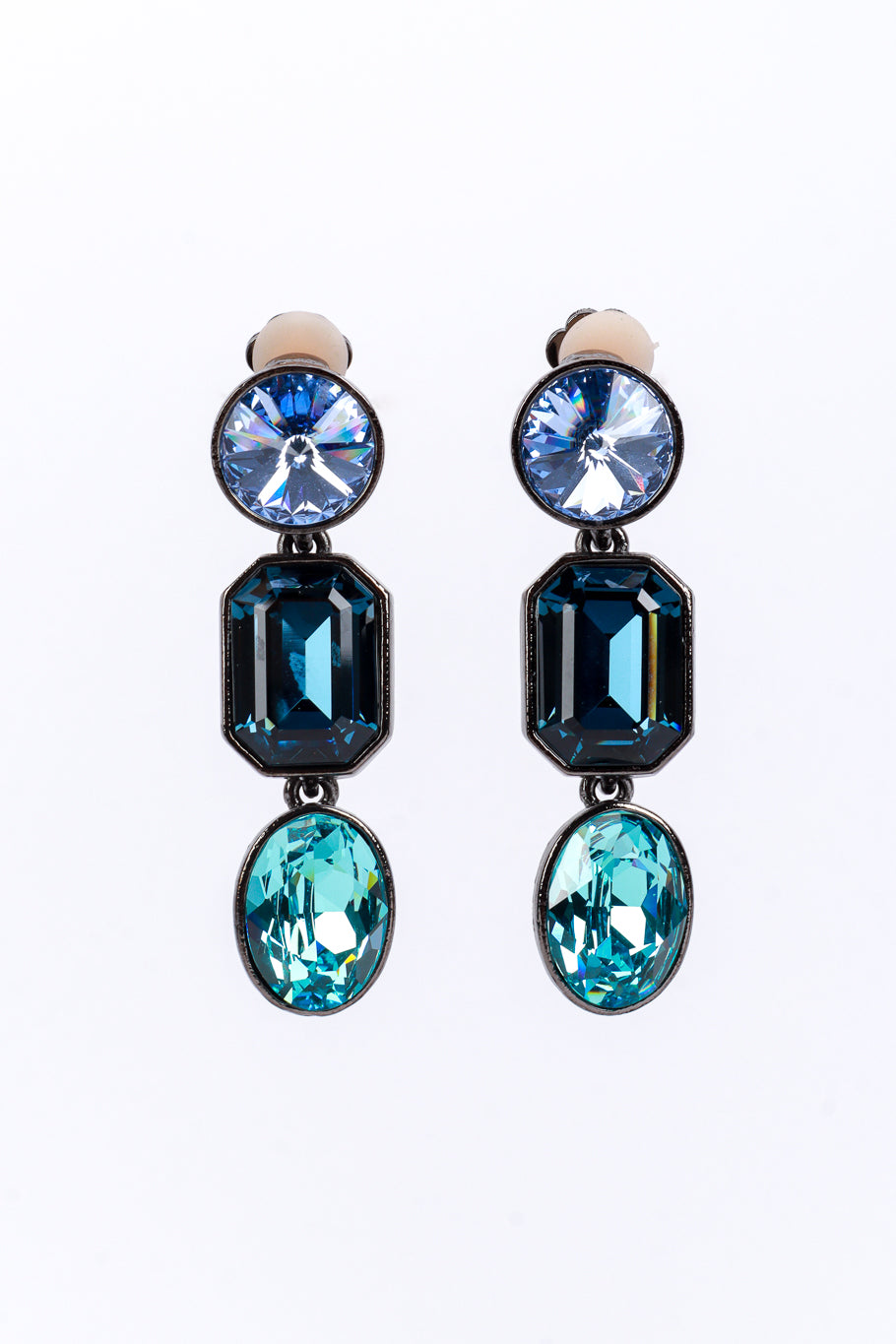 Vintage Oscar de la Renta Blues Crystal Link Drop Earrings front @recess la