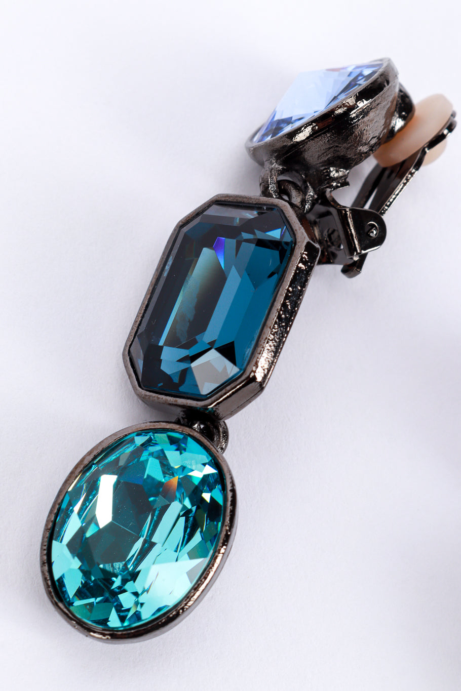 Vintage Oscar de la Renta Blues Crystal Link Drop Earrings wear detail @recess la