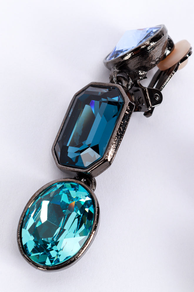 Vintage Oscar de la Renta Blues Crystal Link Drop Earrings wear detail @recess la