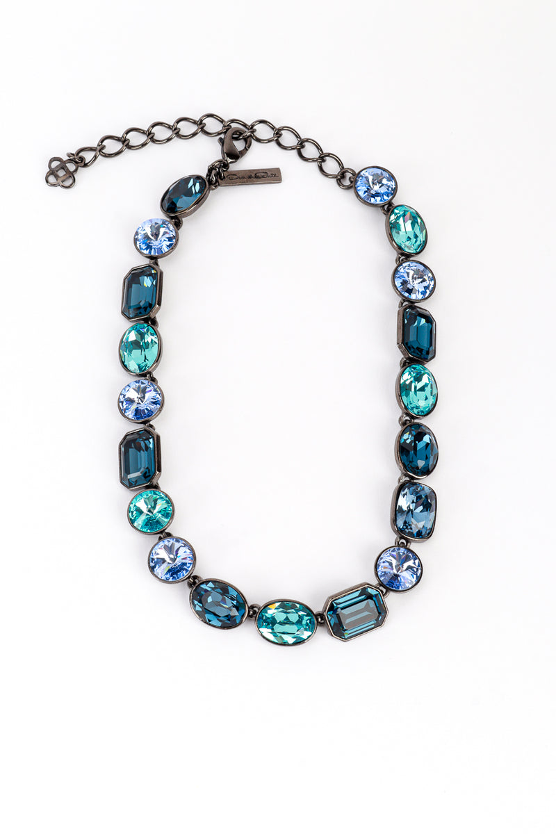 Vintage Oscar de le Renta Blues Crystal Link Collar Necklace front @recess la