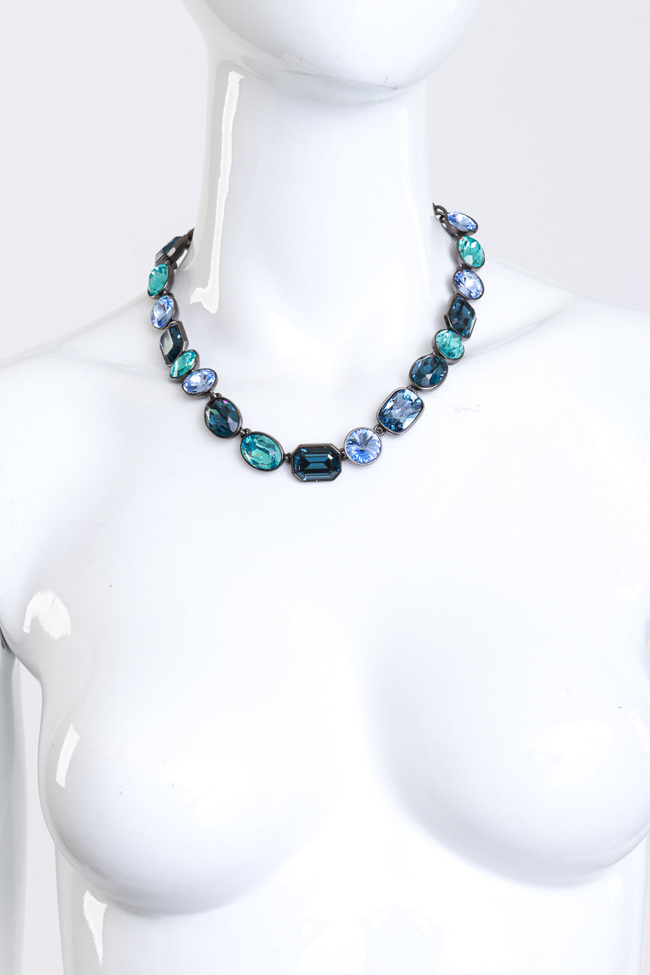 Vintage Oscar de le Renta Blues Crystal Link Collar Necklace on mannequin @recess la