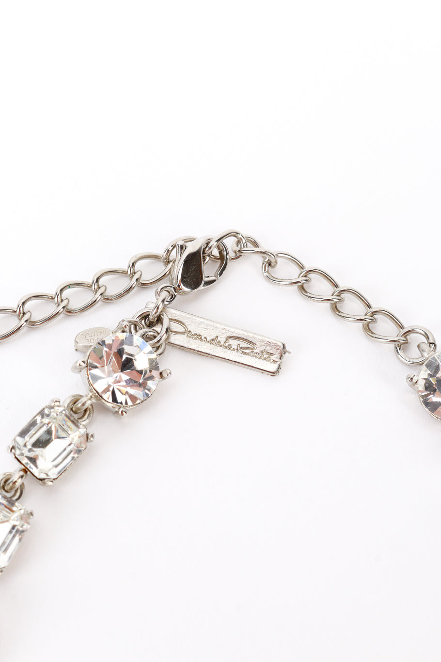 Vintage Oscar de la Renta Crystal Link Drop Pendant Necklace clasp and signature @recess la