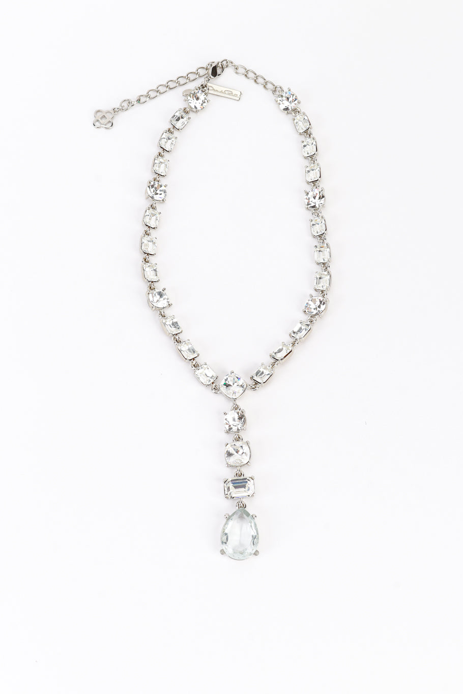 Vintage Oscar de la Renta Crystal Link Drop Pendant Necklace front @recess la