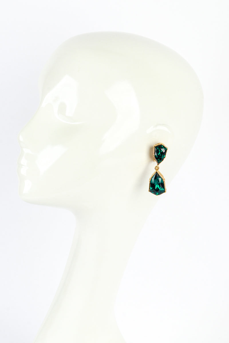 Vintage Oscar de la Renta Emerald Gem Drop Earrings on mannequin @recess la