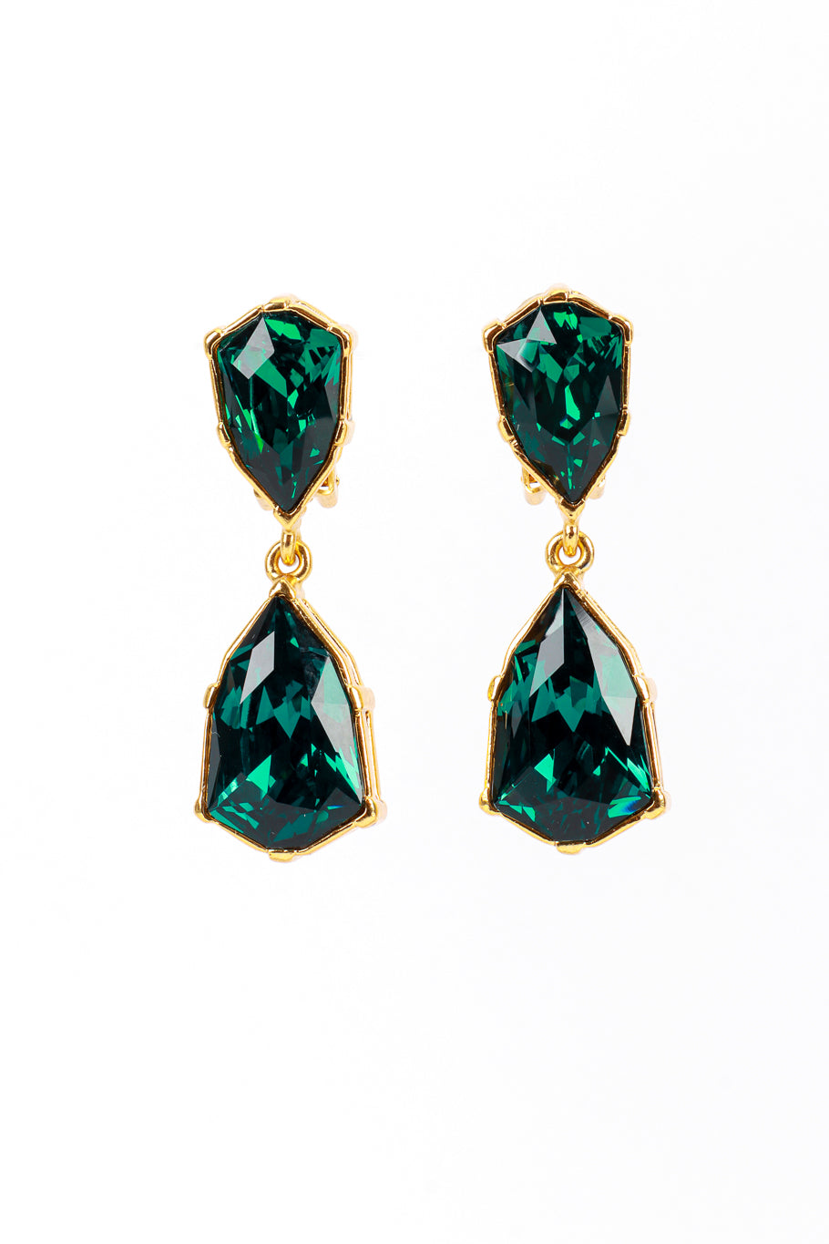 Vintage Oscar de la Renta Emerald Gem Drop Earrings front @recess la