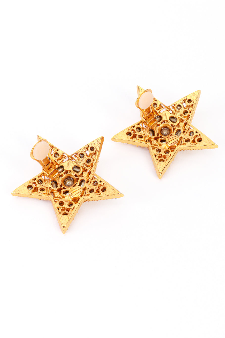 Vintage Oscar de la Renta Golden Shining Star Earrings back clips open @recess la