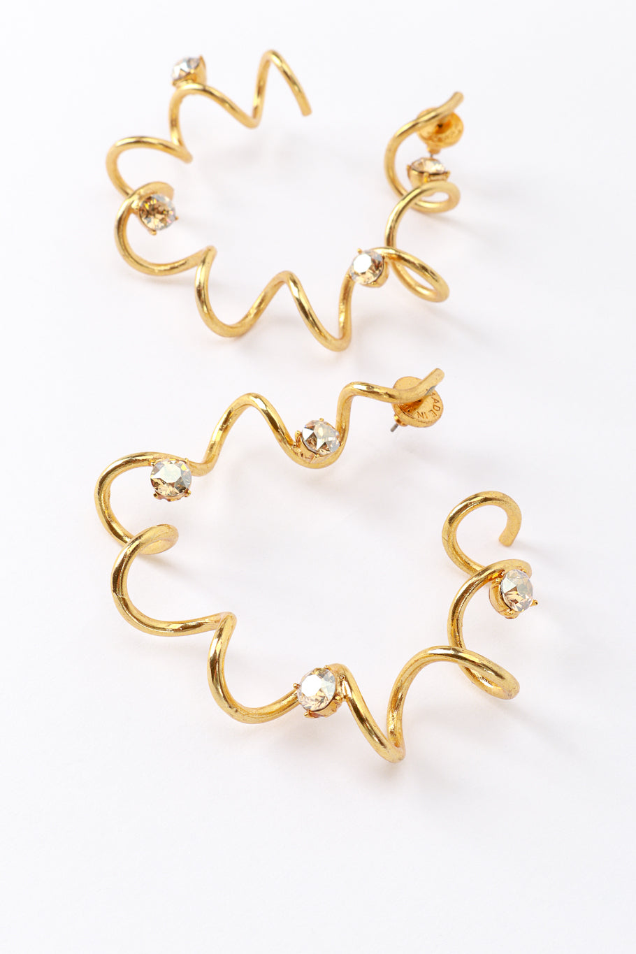 Vintage Oscar de la Renta Gold Rhinestone Coil Hoop Earring detail @recess la