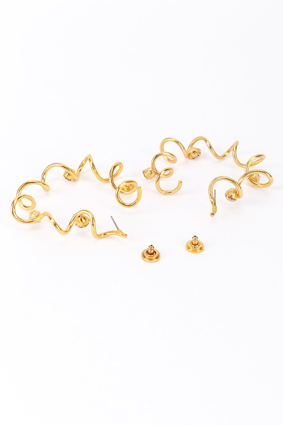 Vintage Oscar de la Renta Gold Rhinestone Coil Hoop Earring back posts @recess la