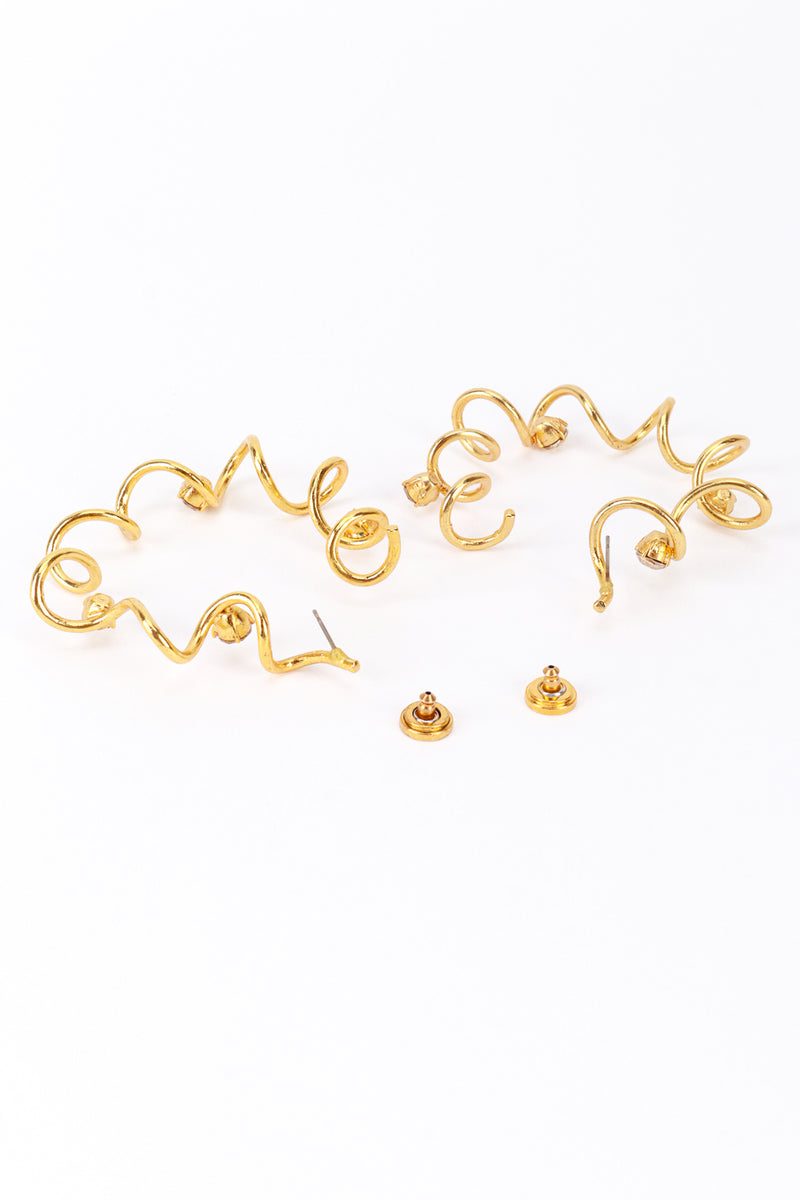 Vintage Oscar de la Renta Gold Rhinestone Coil Hoop Earring back posts @recess la