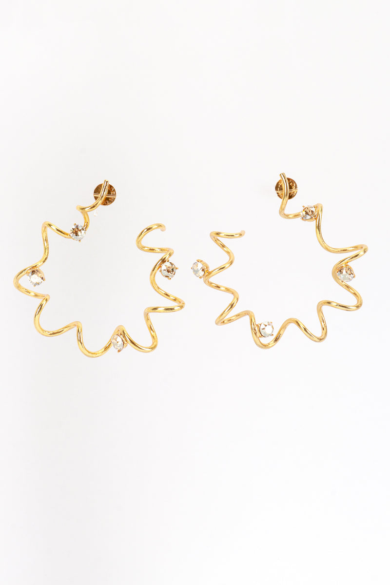 Vintage Oscar de la Renta Gold Rhinestone Coil Hoop Earring front @recess la