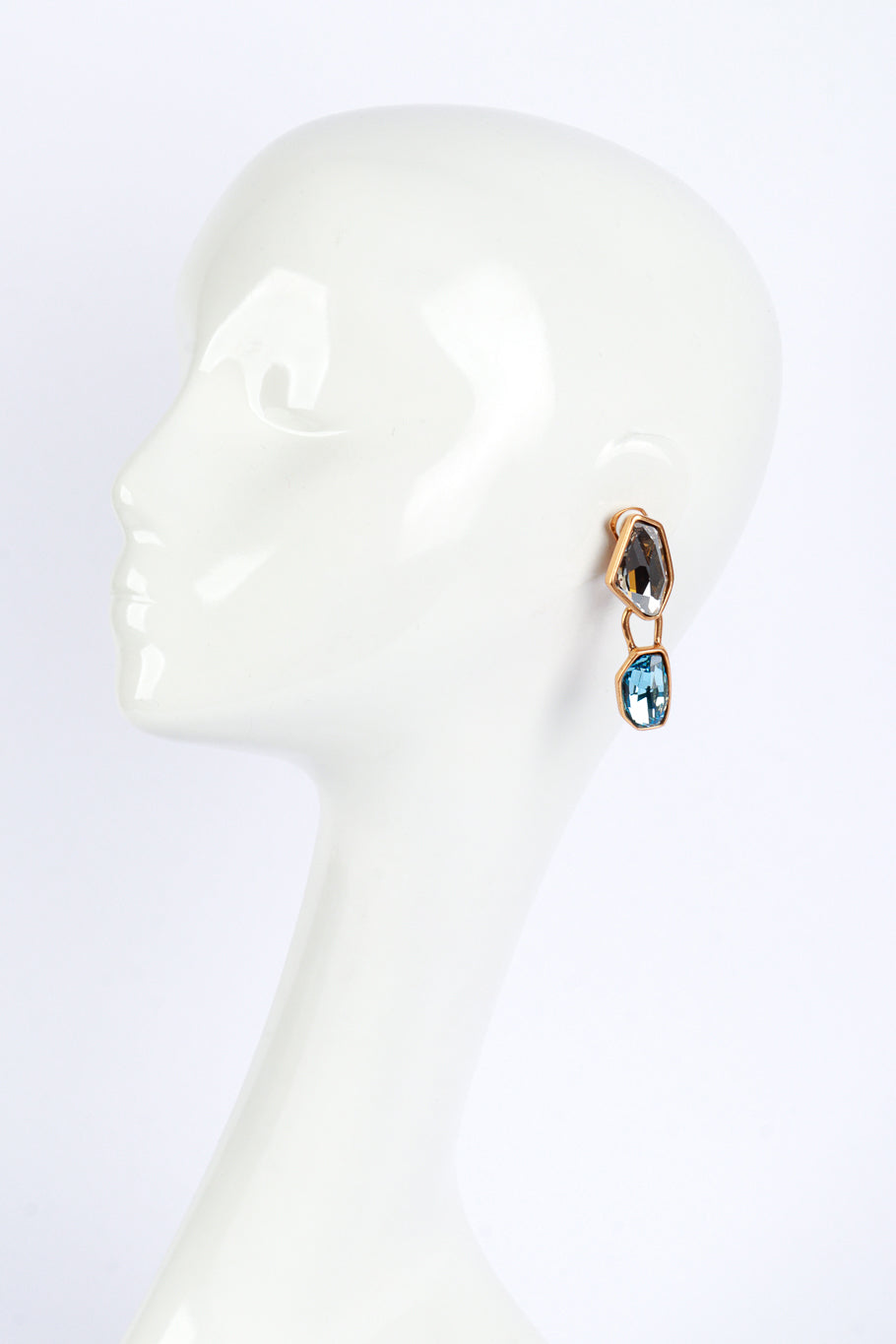 Vintage Oscar de la Renta Aqua Color Block Geo Gem Drop Earrings on mannequin @recess la