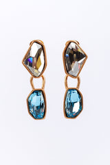 Vintage Oscar de la Renta Aqua Color Block Geo Gem Drop Earrings front @recess la