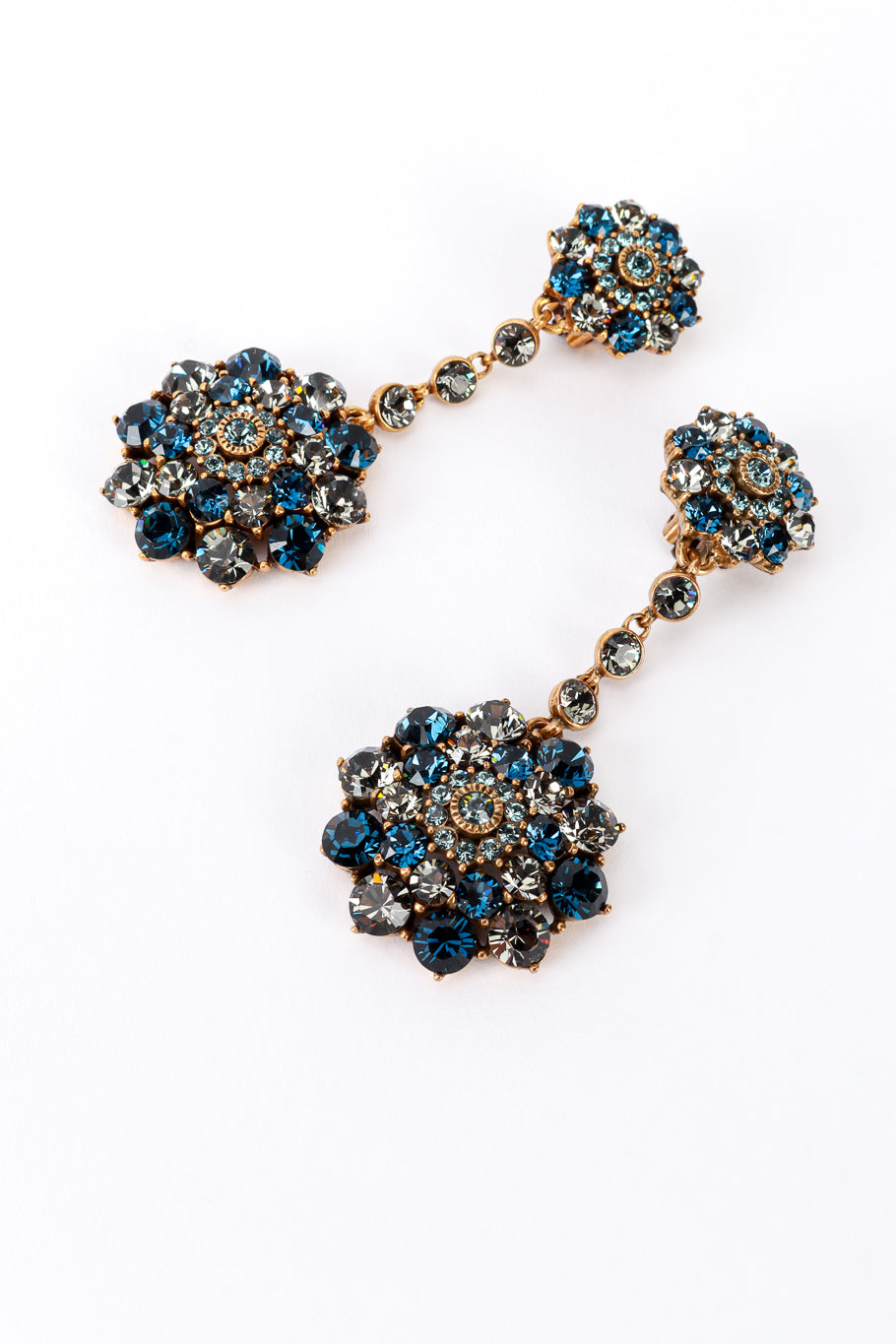 Vintage Oscar de la Renta Blues Crystal Floral Starburst Drop Earrings detail @recess la