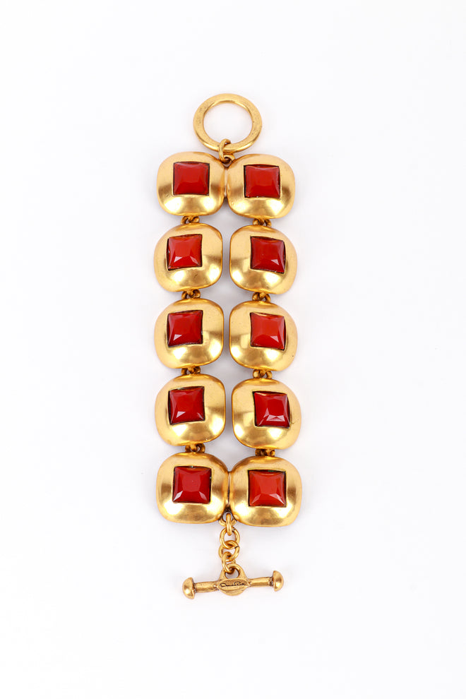 Vintage Oscar de la Renta Cabochon Disk Link Bracelet front @recess la