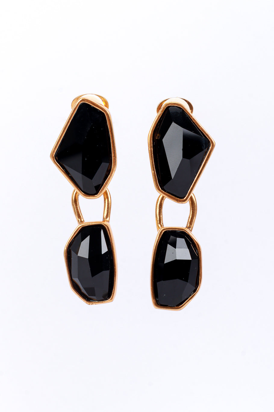 Vintage Oscar de la Renta Black Geo Gem Drop Earrings front @recess la