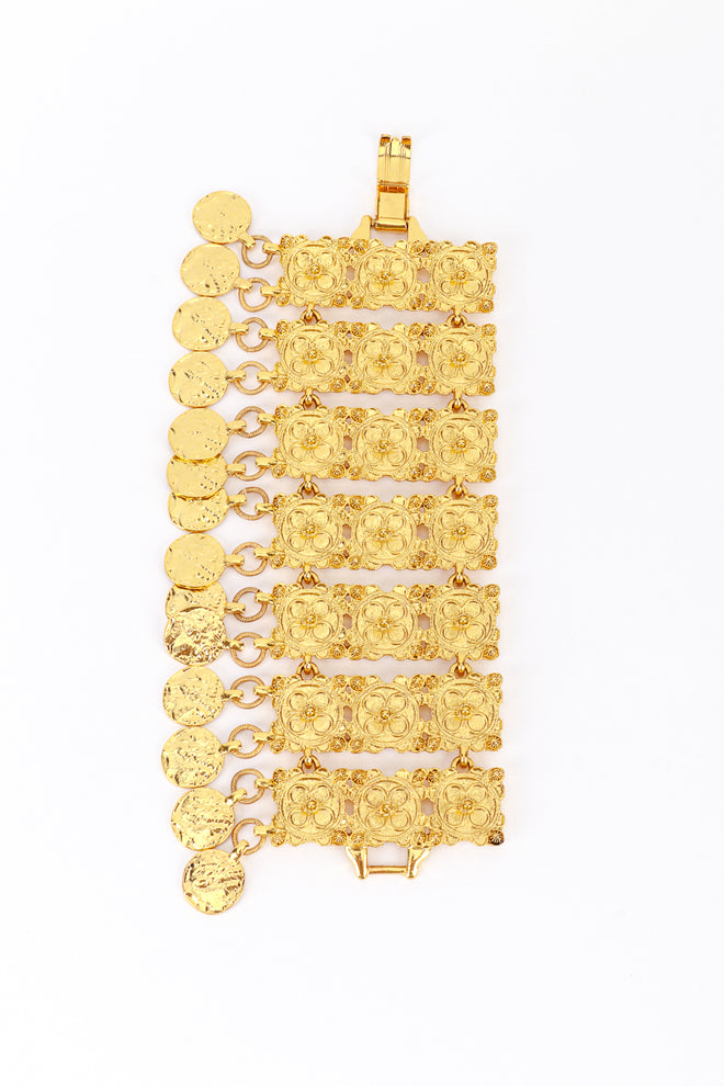 Vintage Oscar de le Renta Byzantine Link Coin Drop Bracelet front extended @recess la
