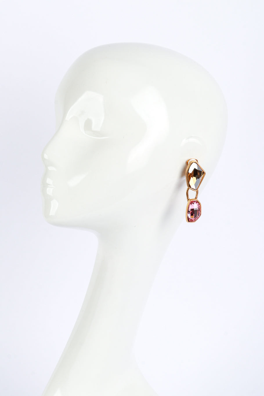 Vintage Oscar de la Renta Pink Color Block Geo Gem Drop Earrings on mannequin @recess la