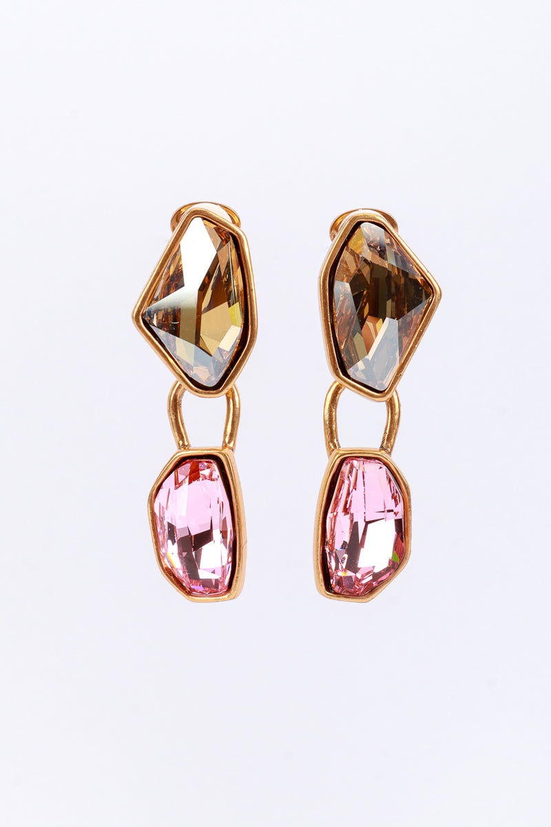 Vintage Oscar de la Renta Pink Color Block Geo Gem Drop Earrings front @recess la