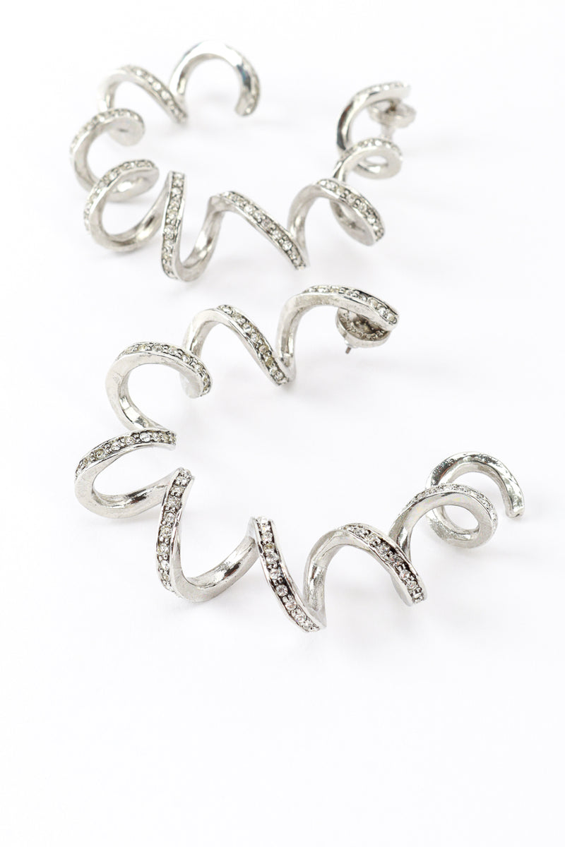 Vintage Oscar de la Renta Silver Rhinestone Coil Hoop Earrings detail @recess la