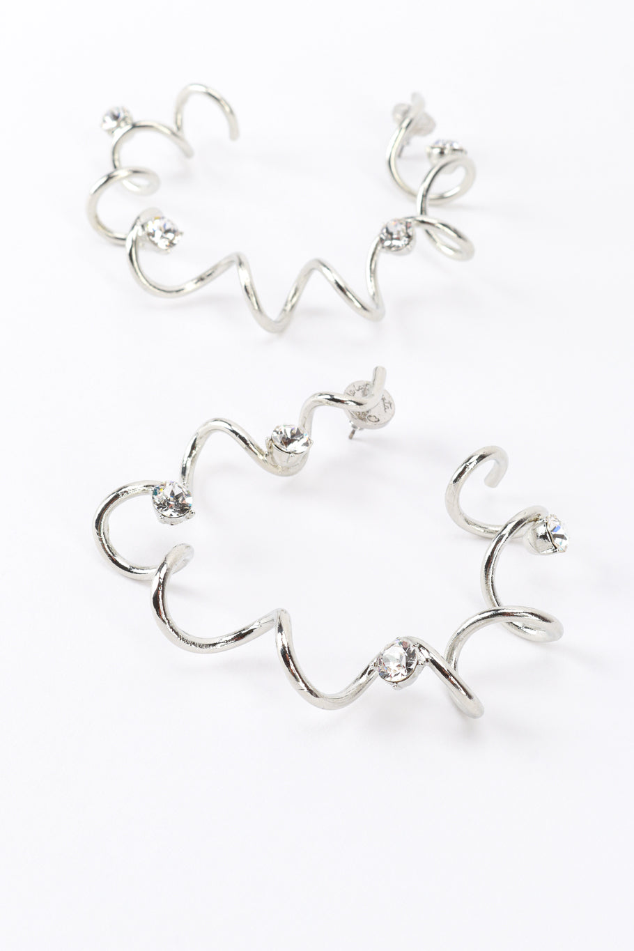 Vintage Oscar de la Renta Silver Crystal Coil Hoop Earring detail @recess la