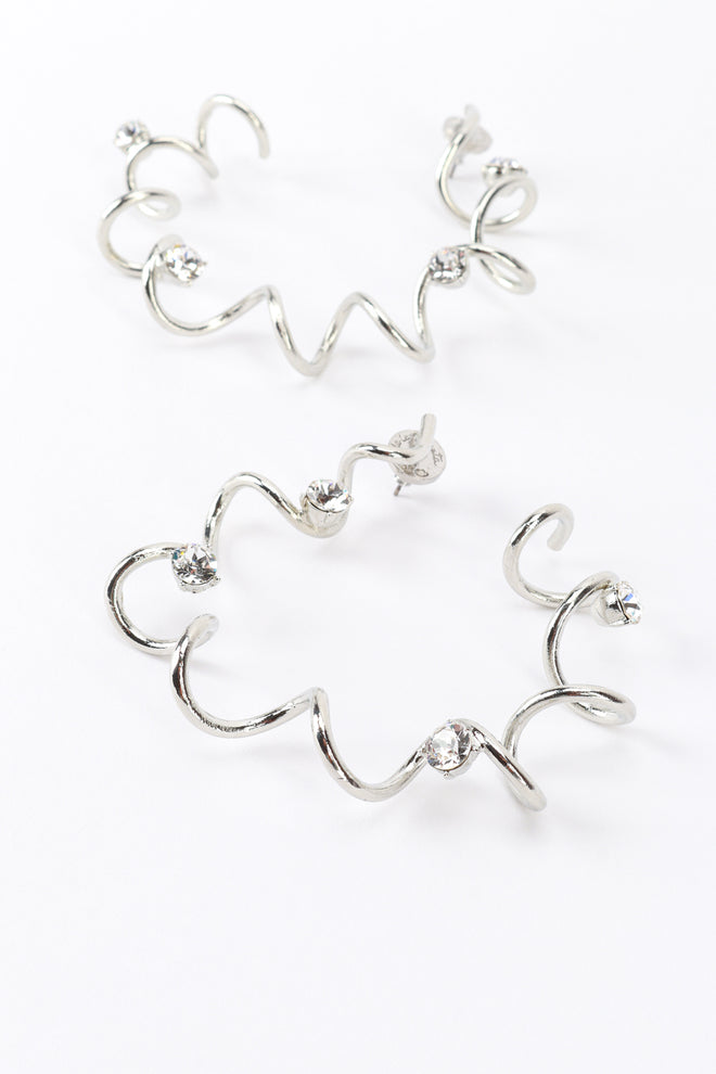 Vintage Oscar de la Renta Silver Crystal Coil Hoop Earring detail @recess la