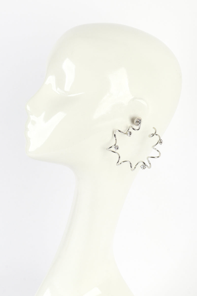 Vintage Oscar de la Renta Silver Crystal Coil Hoop Earring on mannequin @recess la