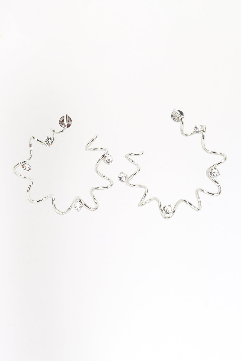 Vintage Oscar de la Renta Silver Crystal Coil Hoop Earring front @recess la