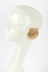 Vintage Oscar de la Renta Golden Seashell Button Earrings on mannequin @recess la