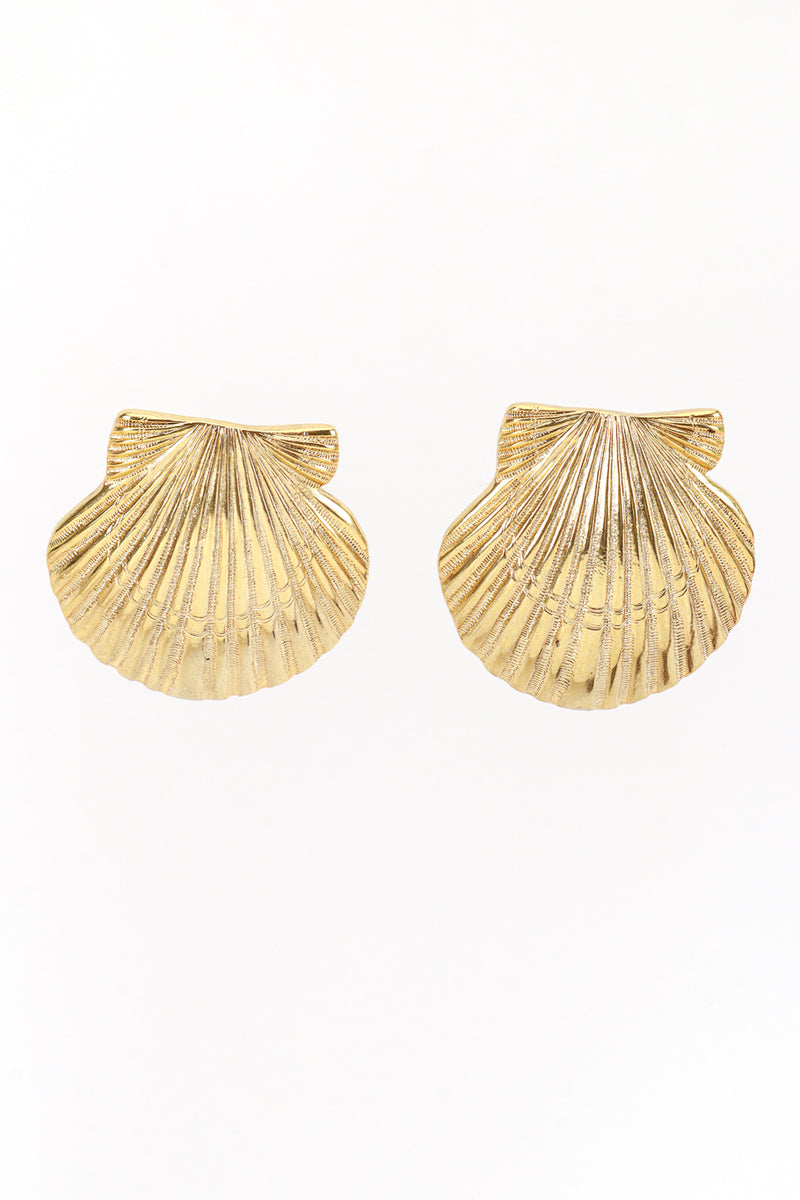 Vintage Oscar de la Renta Golden Seashell Button Earrings front @recess la