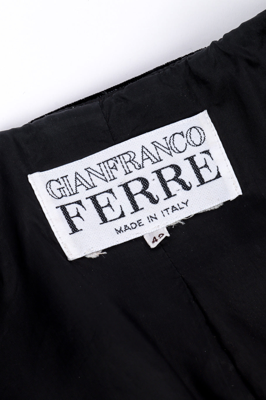 Vintage Gianfranco Ferre Woven Jacquard and Velvet Jacket signature label closeup @recessla