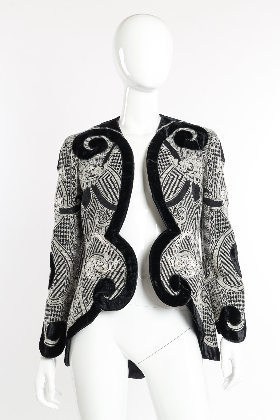 Vintage Gianfranco Ferre Woven Jacquard and Velvet Jacket front on mannequin @recessla