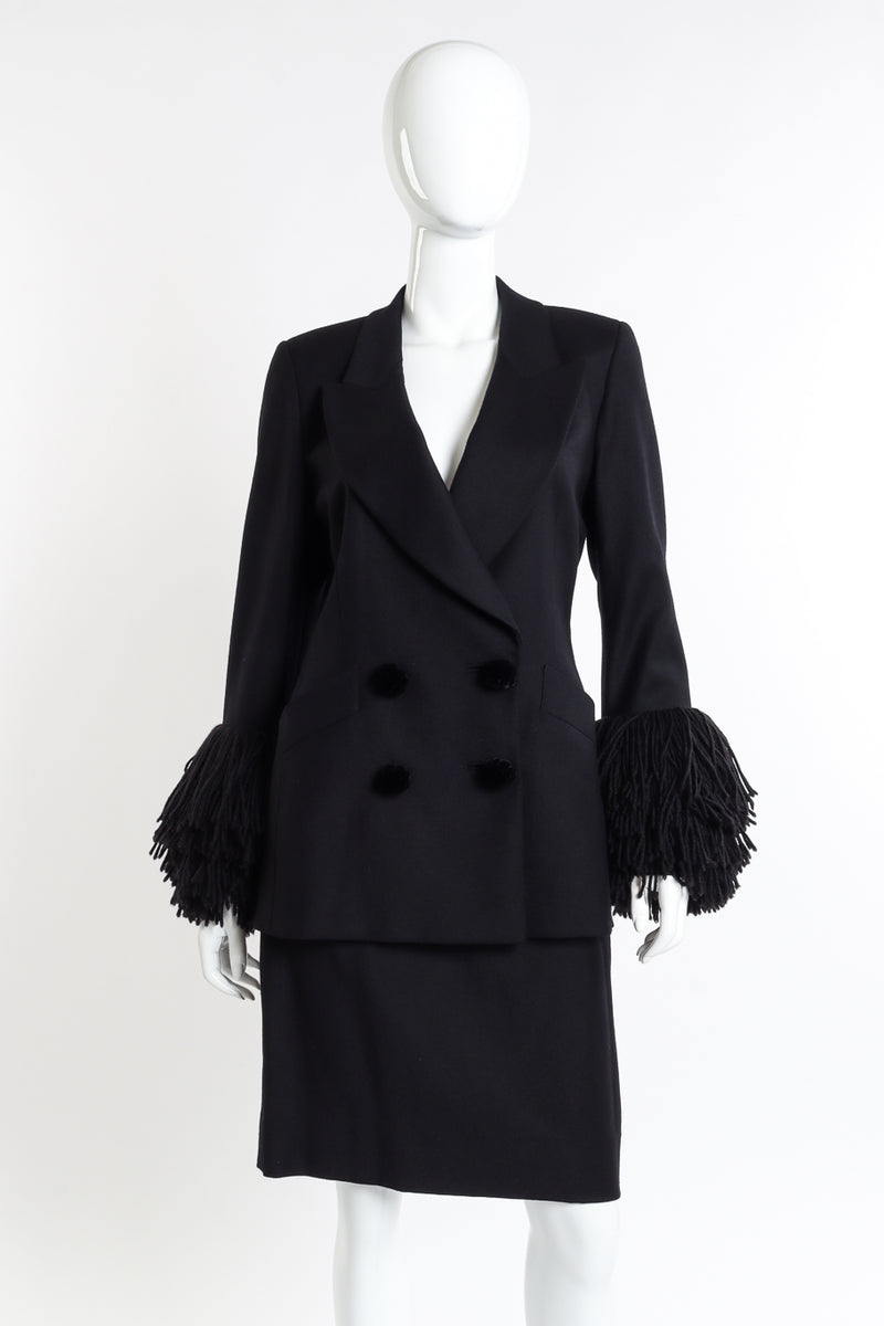 Vintage Gianfranco Ferre Fringe Cuff Blazer and Skirt Set front on mannequin @recessla