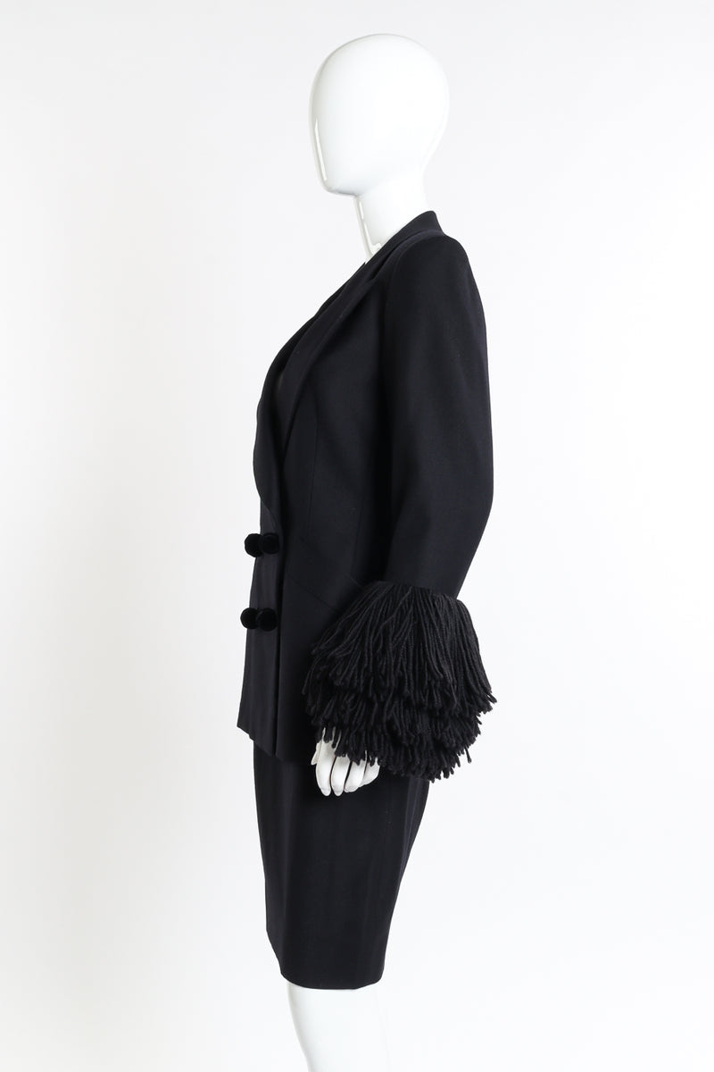 Vintage Gianfranco Ferre Fringe Cuff Blazer and Skirt Set side on mannequin @recessla