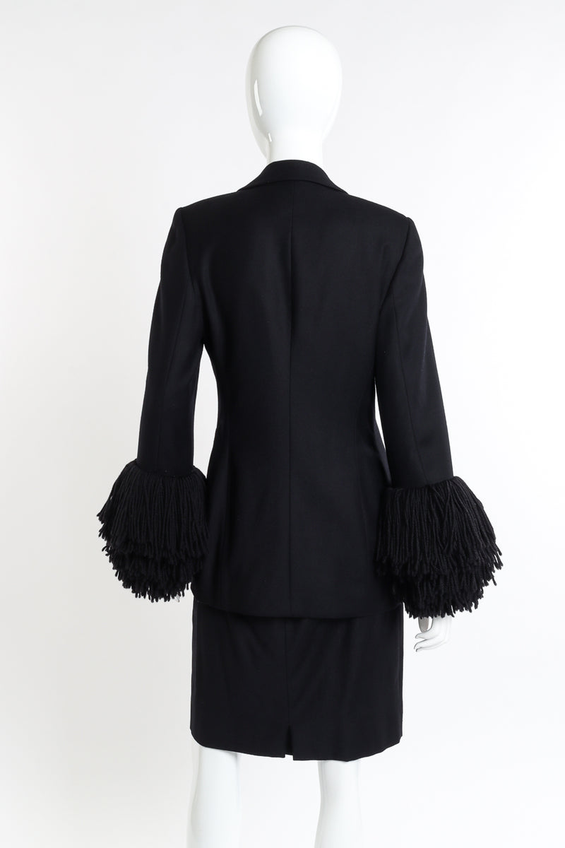 Vintage Gianfranco Ferre Fringe Cuff Blazer and Skirt Set back on mannequin @recessla