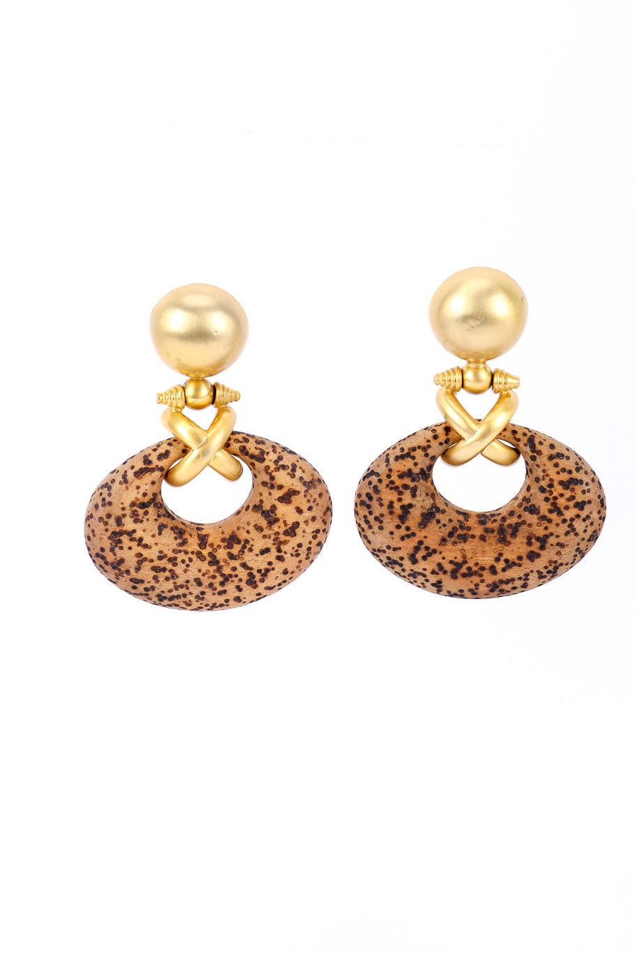 Cork earrings by Gianfranco Ferre on white background side by side @recessla