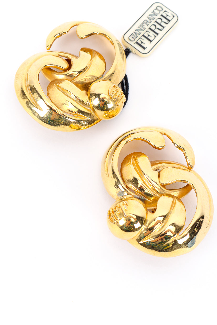 Vintage Gianfranco Ferre Swirl Leaf Earrings front @recess la