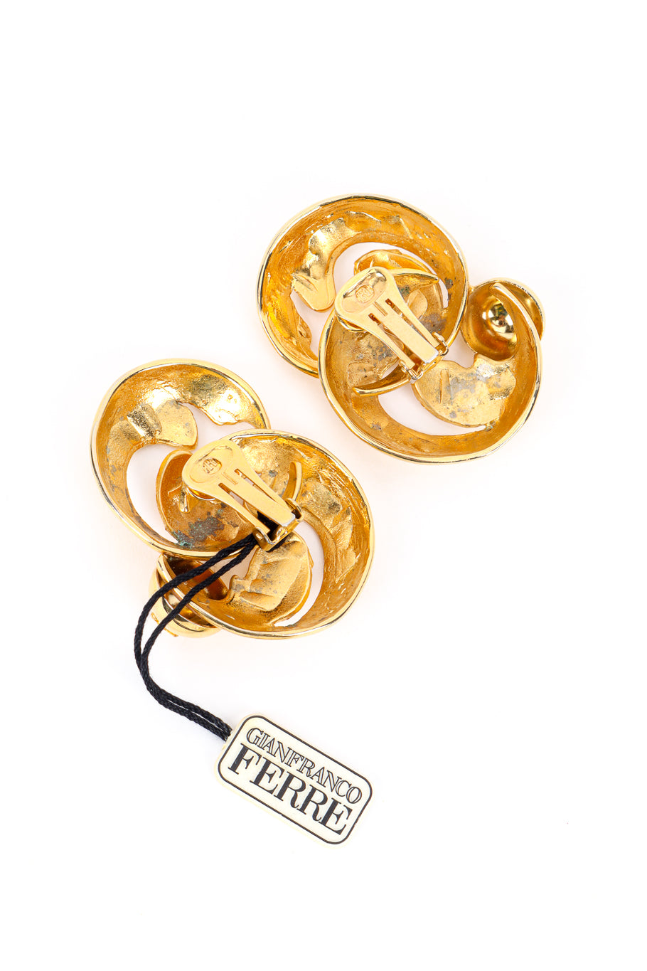 Vintage Gianfranco Ferre Swirl Leaf Earrings back @recess la