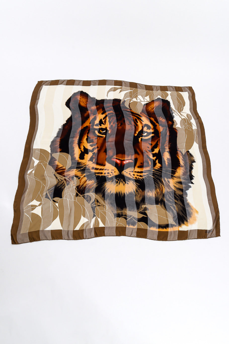 Vintage Gianfranco Ferre Silk Stripe Tiger Scarf full view @recessla