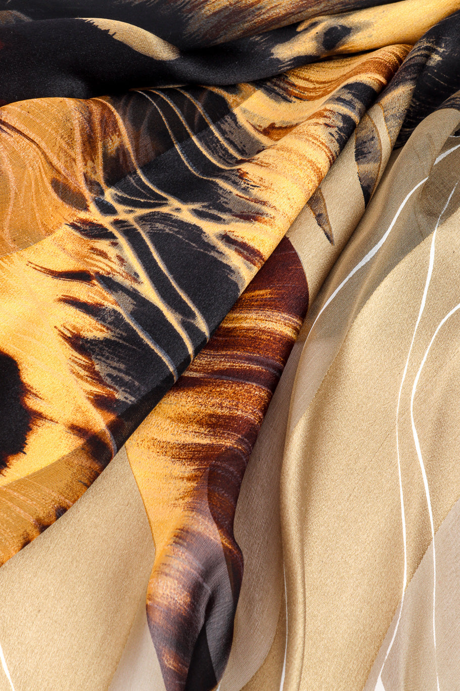 Vintage Gianfranco Ferre Silk Stripe Tiger Scarf fabric closeup @recessla