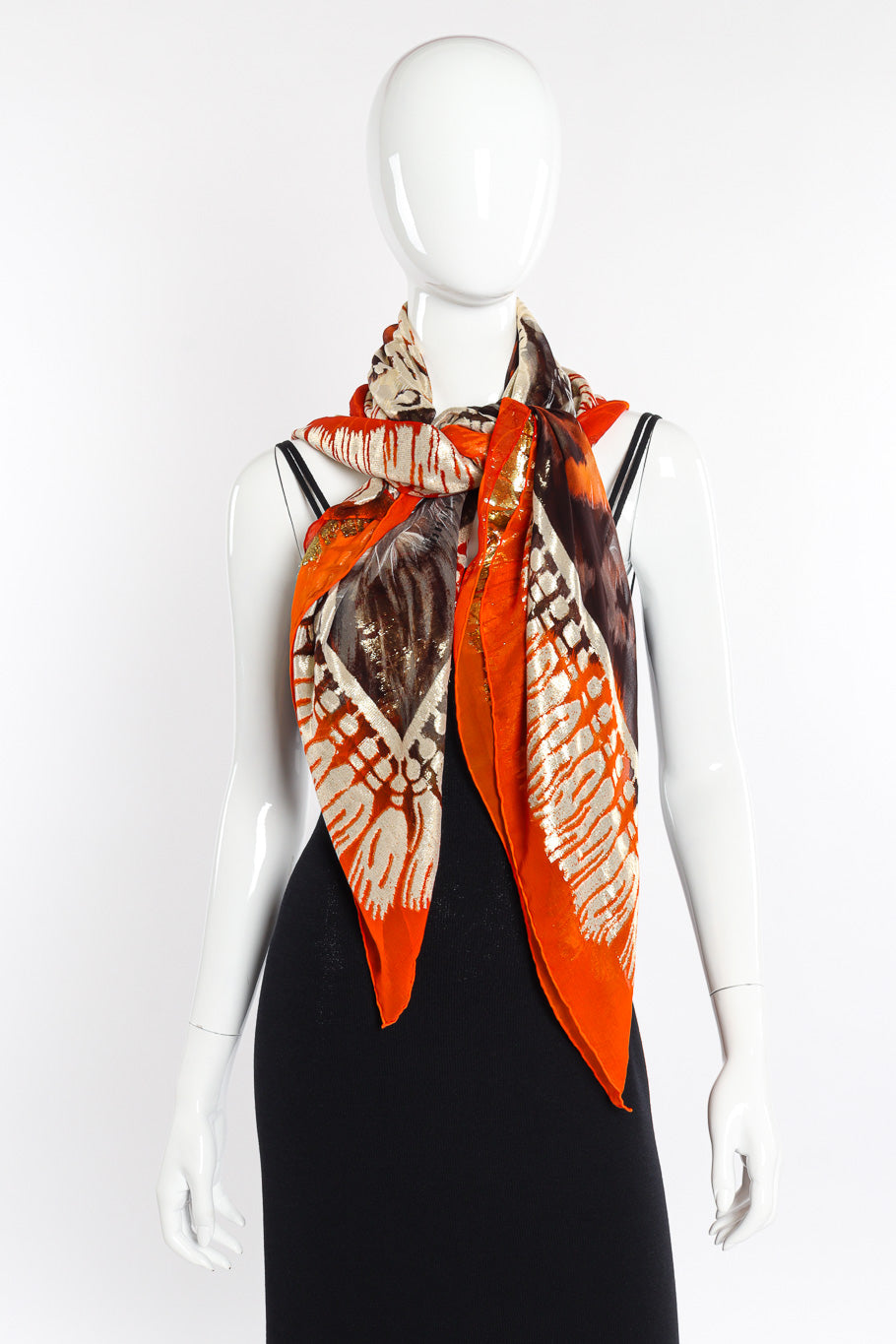 Vintage Gianfranco Ferre Silk Lamé Tiger Scarf tied on mannequin @recessla