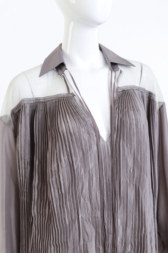 Vintage Gianfranco Ferre Pleated Mesh Tent Top front on mannequin closeup @recess la