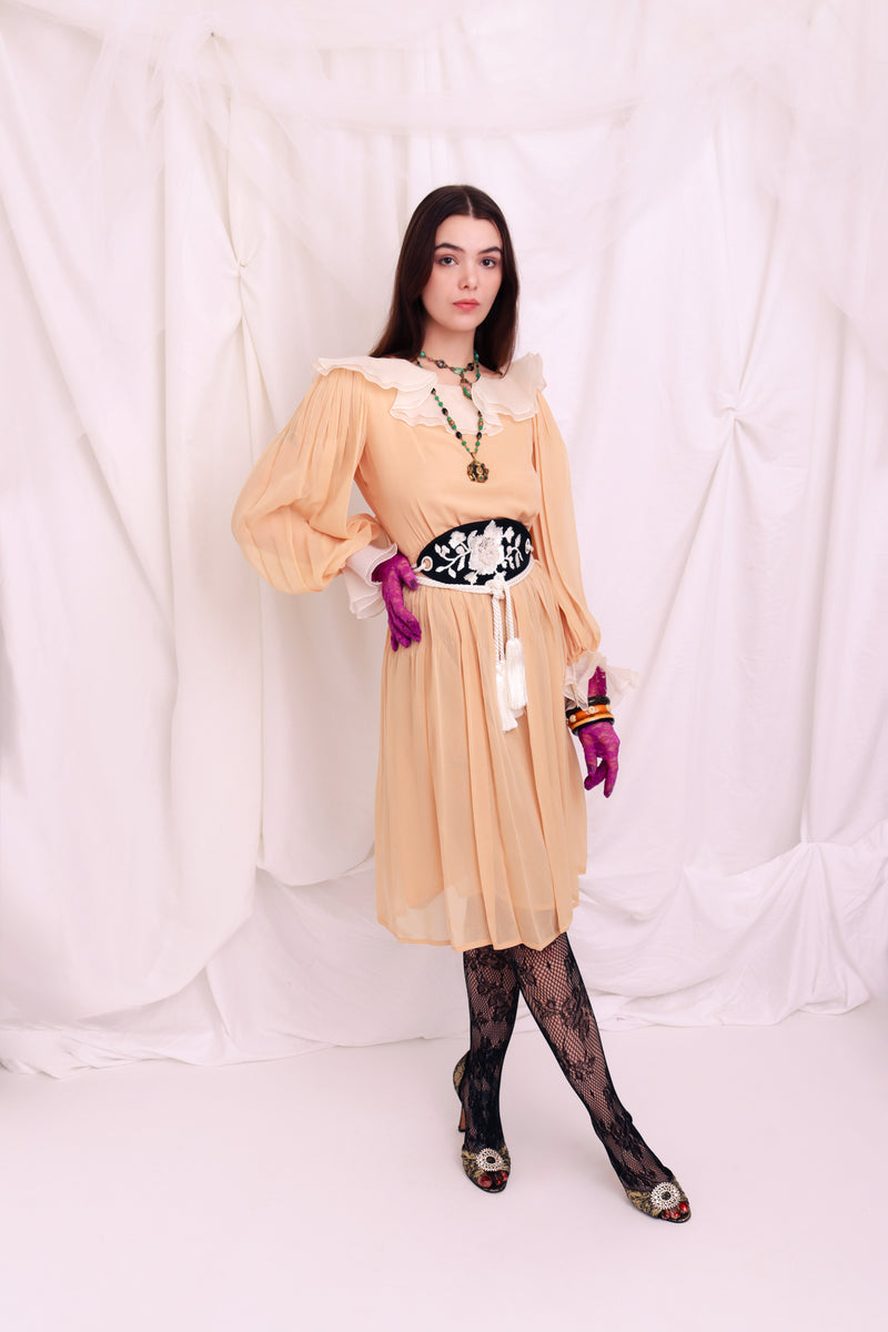 Vintage Bill Blass Chiffon Ruffle Peasant Dress Recess Vintage Bill Blass Chiffon Ruffle Peasant Dress Recess