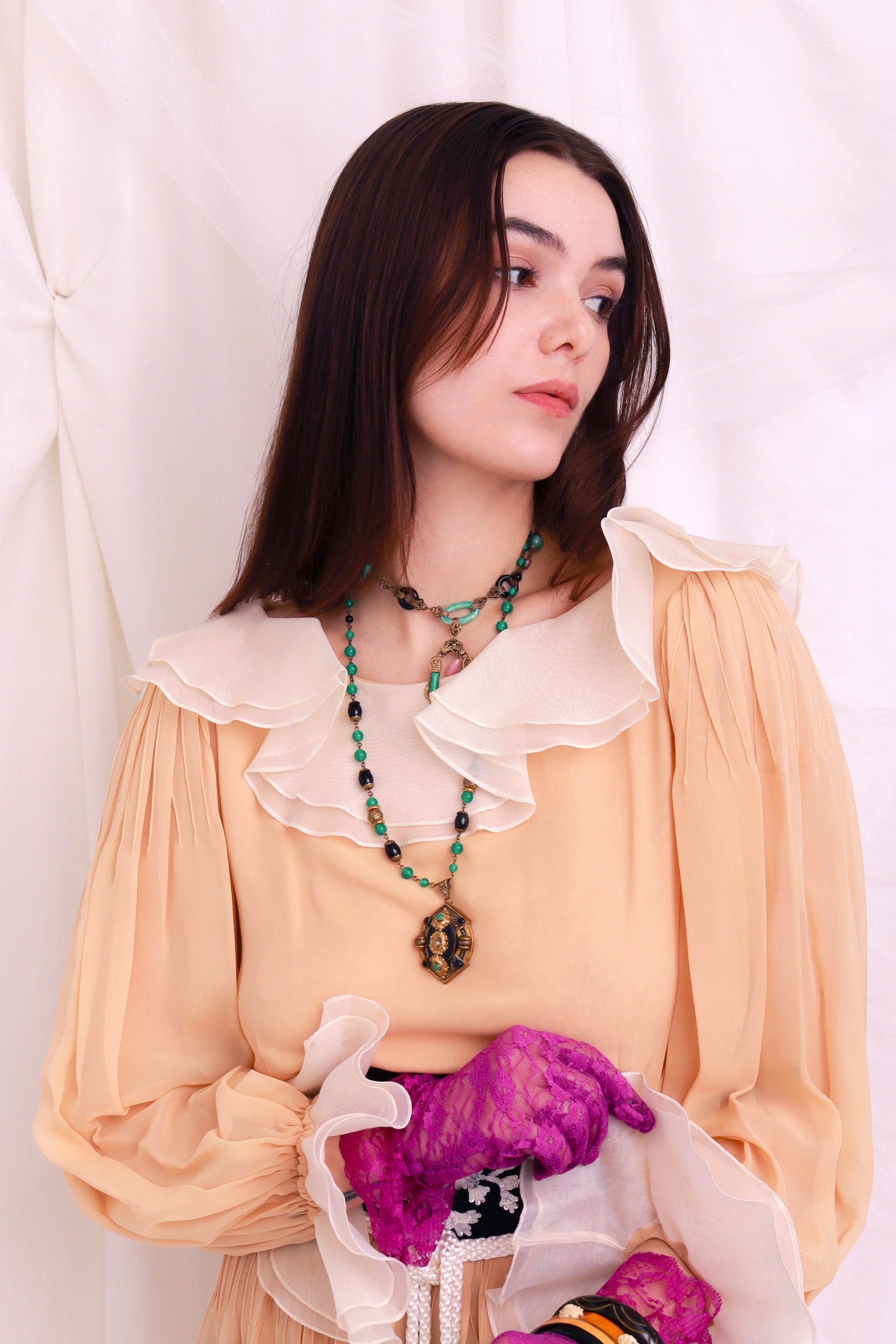 Czech Glass Beaded Filigree Necklace on model @recess LA