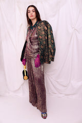 Vintage Galanos Floral Lamé Jacquard Jacket front on model @recess la